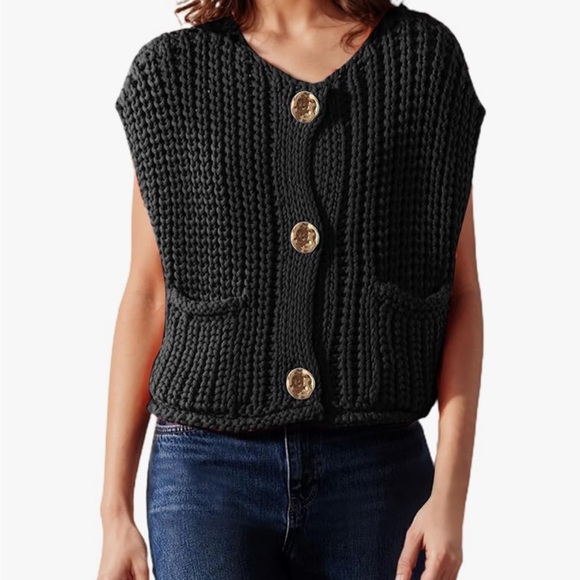 New Sweater Vest Chunky Knit Gold Button Down Sleeveless Knitted Cardigan Po… - Picture 8 of 13